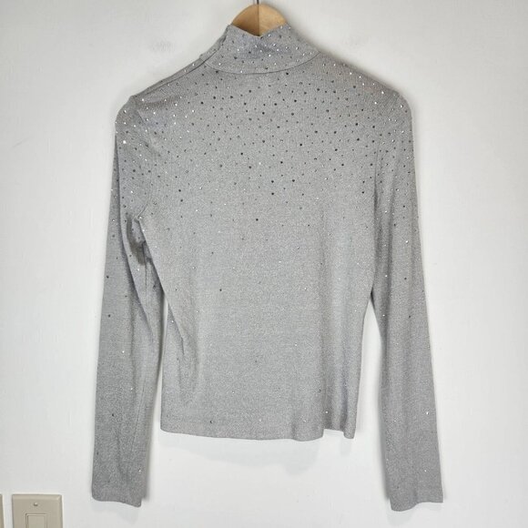 St. John Sport Turtleneck‎ Metallic Sweater Top Womens S Silver Studded Sparkle - Picture 3 of 10